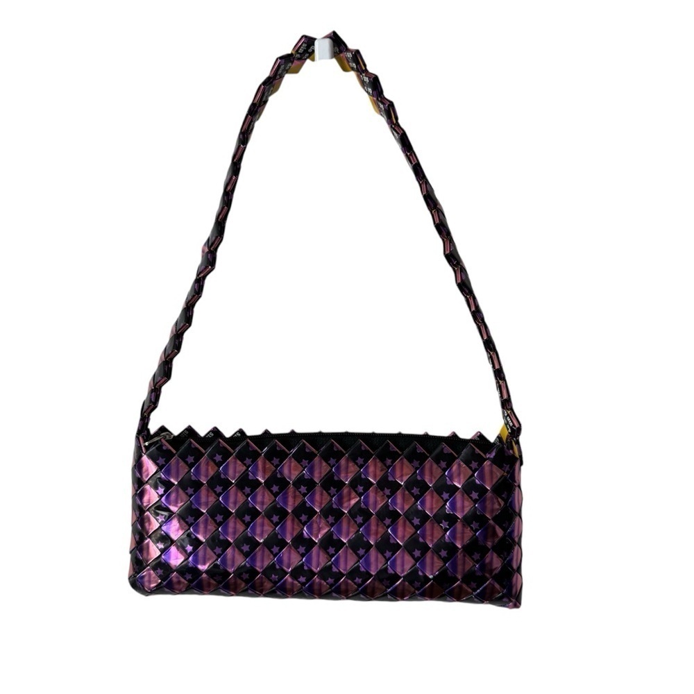 Gum Wrapper Purse Handbag Woven Recycled Candy Upcycled Pink Black Stars